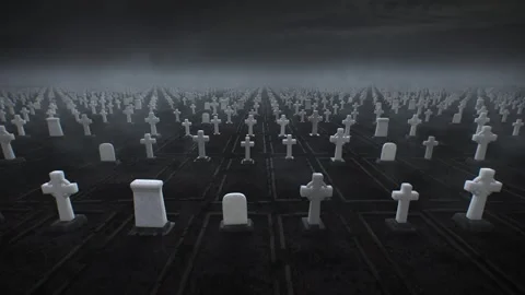 Army graveyard white graves crosses to the horizon. The concept of war and death Video stock 310320946