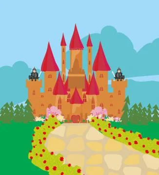 Army guarding castle on top wall Stock Illustration