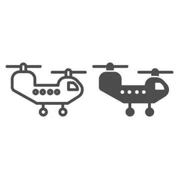 Army helicopter line and solid icon. Chopper attack and transportation war Illustrazione stock