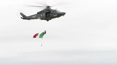 Army helicopter officially opens 55th anniversary event of the Frecce Tricolori Stock Footage 56282766