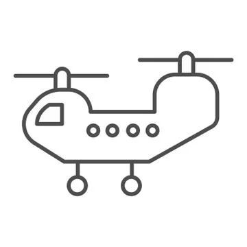 Army helicopter thin line icon. Chopper attack and transportation war vehicle Illustrazione stock