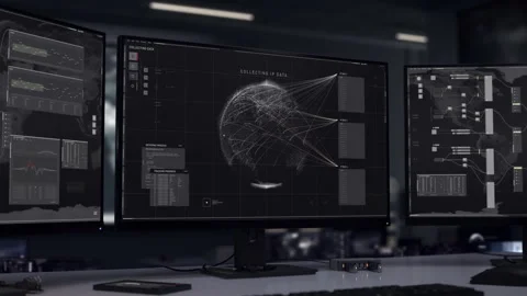 Army internet secret data scanner finding the exact target computer location Stock Footage 252483096