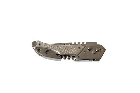 Army knife multitool fish looking isolated white background Stock Photos