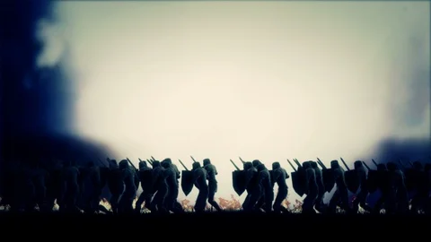 Army of Knights Marching in Battle Field Under Storm Stock Footage 94333396