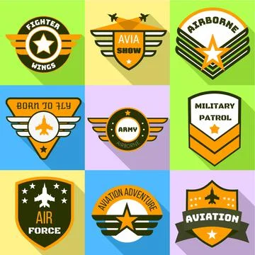 Army logo set, flat style Stock Illustration