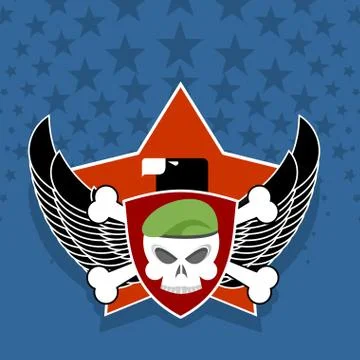 Army logo. skull is in charge on  shield. Against the backdrop of an eagle an Stock Illustration
