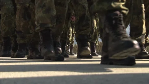 Army marching during their preparation for war combat in eastern Europe Stock Footage 171818301