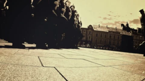 Army marching through the city Stock Footage 63130379