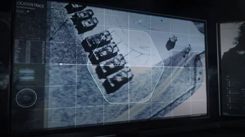 An Army network has detected the coordinates of the field with military tanks Video stock 244179024