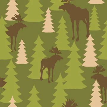 Army pattern of deer and forest. Military camouflage texture Vector Moose and Stock Illustration