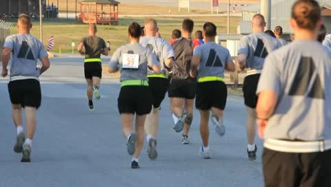 Army pt run (HD)c Stock Footage 11436861