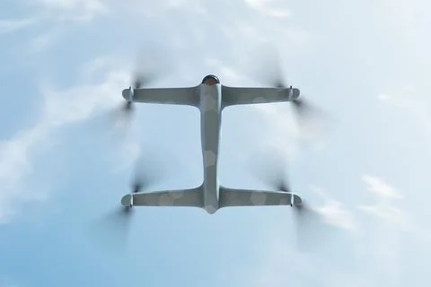 Army reconnaissance drone in flight close-up Stock Illustration