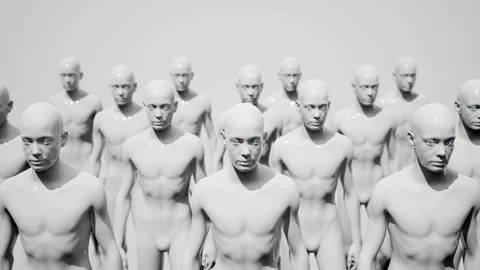 Army of robots. A crowd of cyborg workers marching in formation. 3D animation Stock Footage 248239764