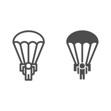 Army skydiver line and solid icon. Parachute jump, parachutist soldier symbol Stock Illustration