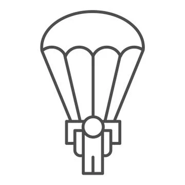 Army skydiver thin line icon. Parachute jump, parachutist soldier symbol Stock Illustration