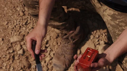 Army soldier, ammunition technical officer, military explosives expert, miner Stock Footage 203916627