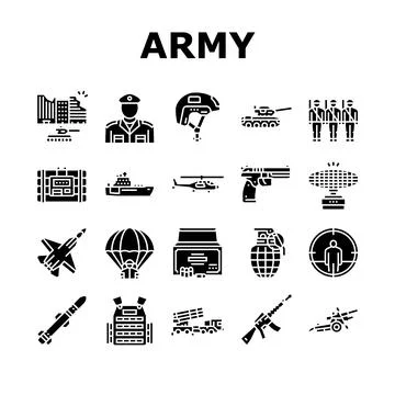 Army Soldier And War Technics Icons Set Vector Stock Illustration