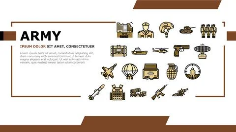 Army Soldier And War Technics Landing Header Vector Stock Illustration