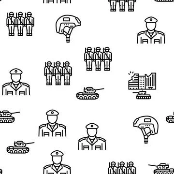 Army Soldier And War Technics Vector Seamless Pattern Illustrazione stock