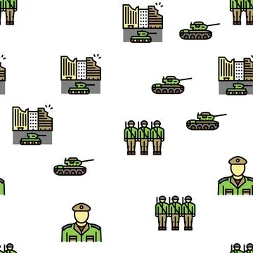 Army Soldier And War Technics Vector Seamless Pattern Illustrazione stock