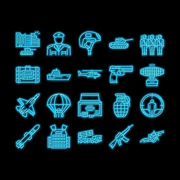 Army Soldier And War Technics neon glow icon illustration Stock Illustration