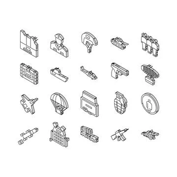 Army Soldier And War Technics isometric icons set vector Stock Illustration