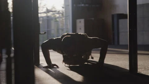 Army Soldier Doing Pushups During Training at Base Camp Video stock 208782937