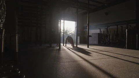 Army Soldier Doing Pushups in a Gym During Training at Base Camp Video stock 208782927