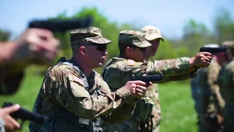 Army soldiers are trained in the use of pistols. Stock Footage