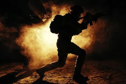 Army soldiers attacking Stock Photos