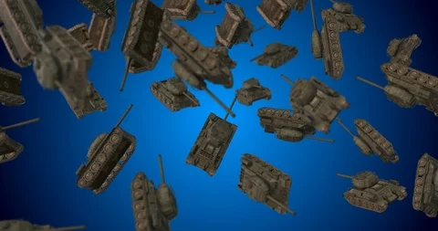 Army tank falling 3d animation Stock Footage 98768134
