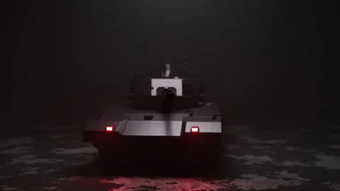 An army tank with red lights in a 3D animation Stock Footage 253623751