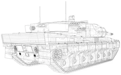 Army tank technical wire-frame. Vector illustration. Tracing illustration of 3d Illustrazione stock
