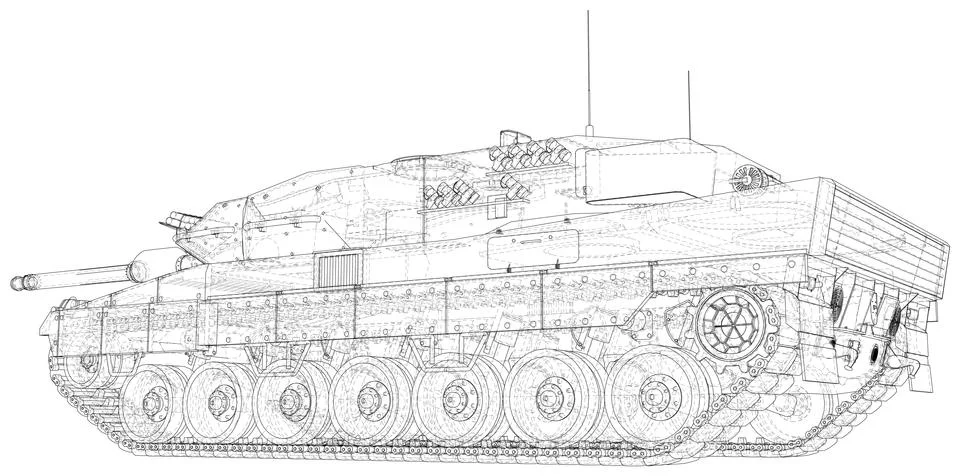 Army tank technical wire-frame. Vector illustration. Tracing illustration of 3d Illustrazione stock