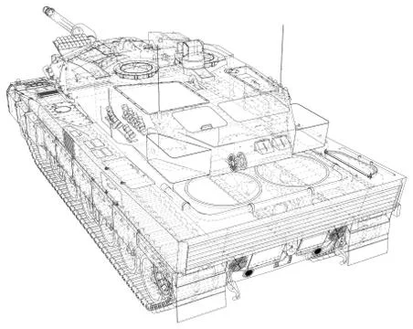Army tank technical wire-frame. Vector illustration. Tracing illustration of 3d Illustrazione stock
