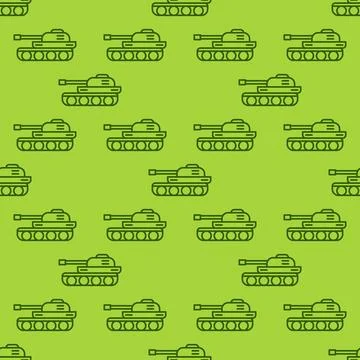 Army Tank vector concept green minimal outline seamless pattern Stock Illustration
