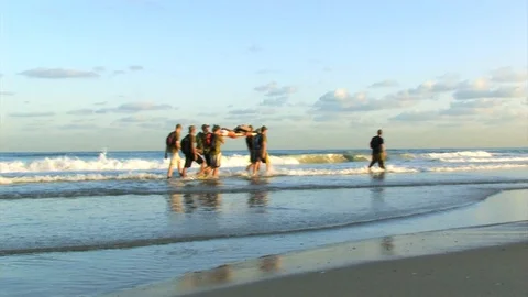Army training at beach 01 Stock Footage 89476353