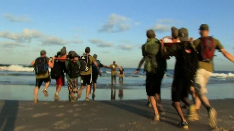 Army training at beach 03 Stock Footage 89476439