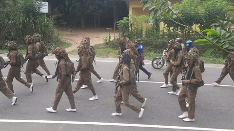 Army troops marching Stock Footage 148959069