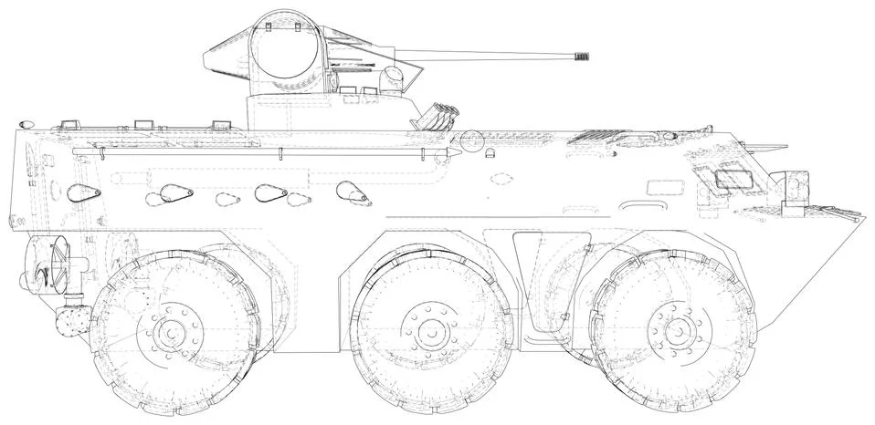 Army vehicle technical wire-frame. Vector illustration. Tracing illustration of Illustrazione stock