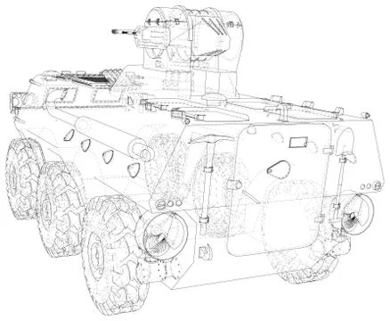 Army vehicle technical wire-frame. Vector illustration. Tracing illustration of 스톡 일러스트