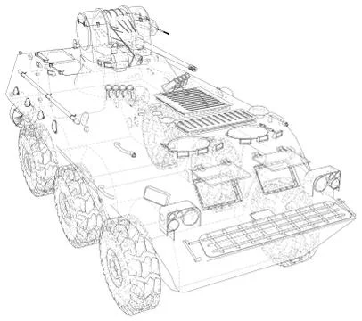Army vehicle technical wire-frame. Vector illustration. Tracing illustration of Stock-Illustration
