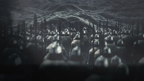 Army of Vikings Standing in Front Ocean Waves Vidéo 119125619