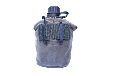 Army Water Canteen On Isolated Stock Photos
