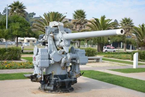 Army weapons and cannon display at a park in Chile 库存照片