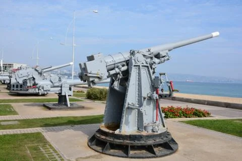 Army weapons and cannon display at a park in Chile Stock Photos