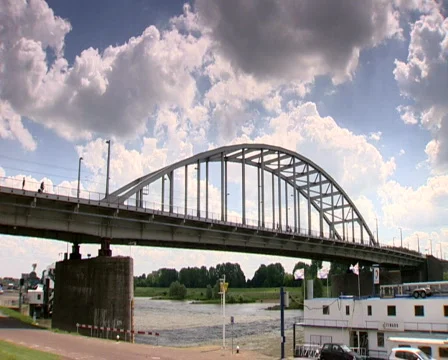 Arnhem Bridge and the river Rhine Stock Footage