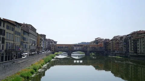 Arno River and Ponte Vecchio bridge in Florence, Italy Stock Footage 68546119