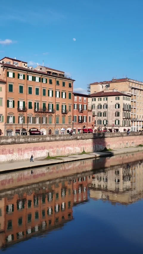 Arno River - Buildings Reflected in Water. Stock Footage 330194518