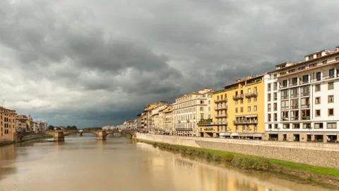 Arno river in Florence on a cloudy day in autumn Stock Photos